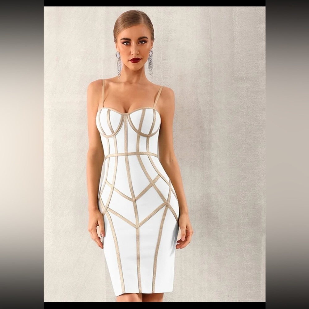 White and gold bandage slip dress